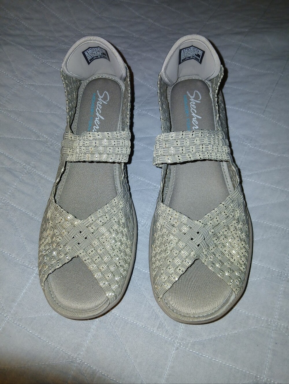Skechers Women's Silver Woven Mary-Jane Sandals